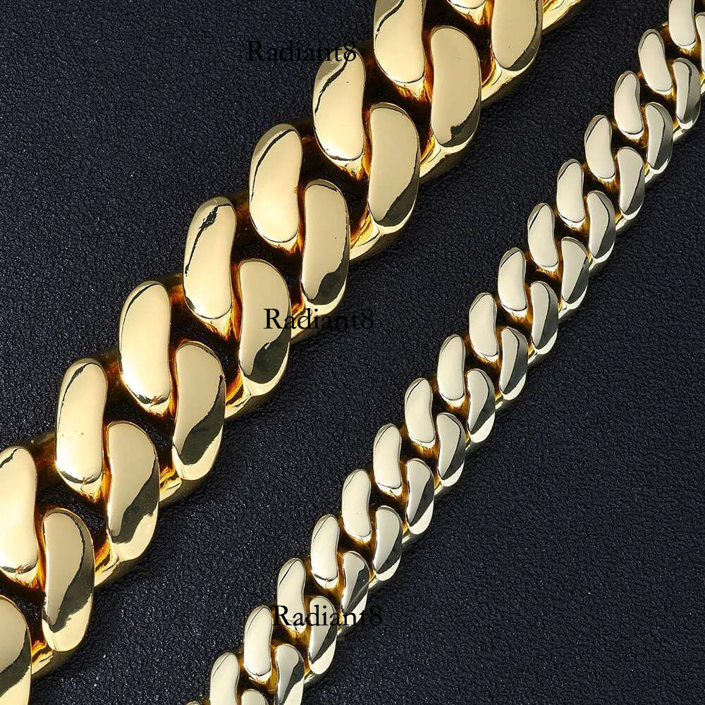 12MM Brass Choker 14K Solid Gold Plated Miami Cuban k Chain Necklace Men Women Hip Hop Monaco Jewelry with Deep Carving 14k