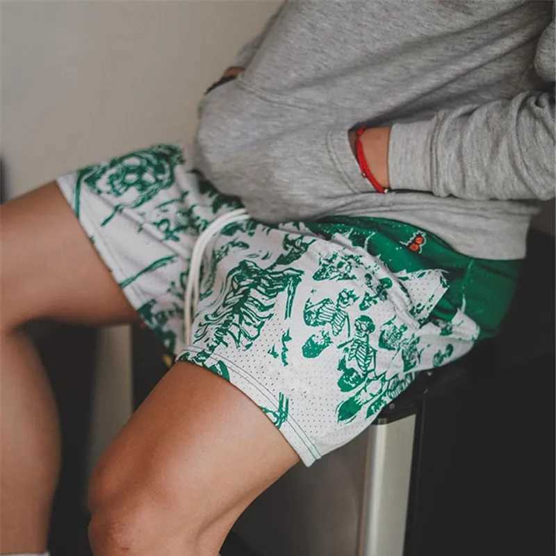 Summer New men short pant Skull Pattern Casual Shorts Street Hip Hop Fitness Polyester Fast Dry Breathable Embroidery Men ShortsT250304