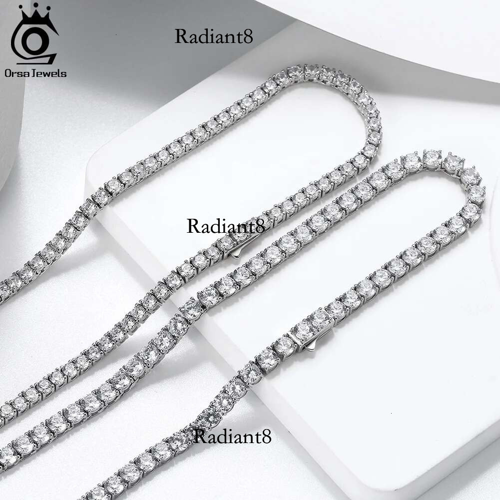 ORSA JEWELS 2MM 3MM 4MM Shiny Full Zircon Tennis Necklace Women Men Sterg Sier Dias Wedding Choker Chain Gift SC73