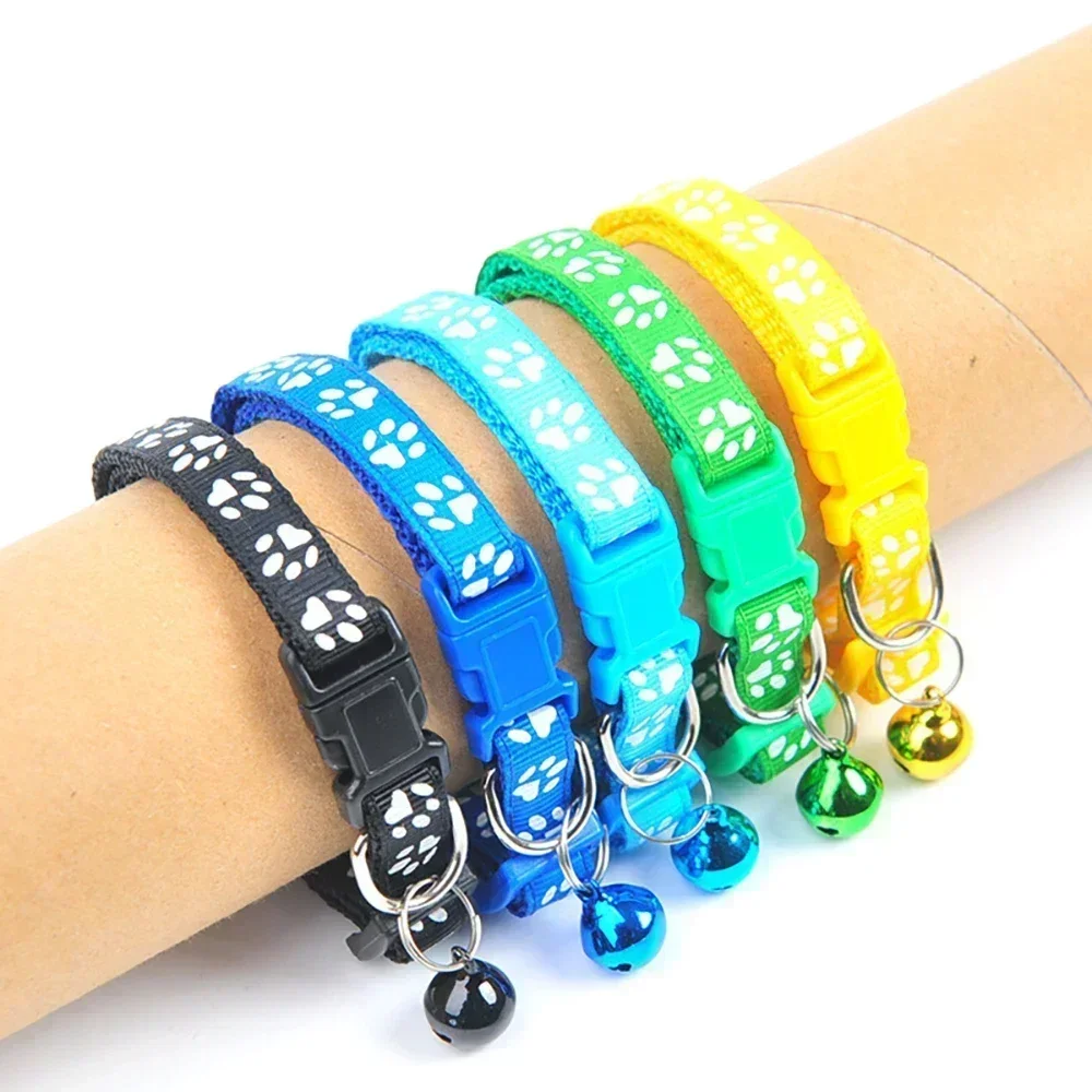 Colorful Pet Collar with Bell Cute Footprint Small Dog and Cat Adjustable Bowties DIY Band Pet Supplies Puppy Accessories
