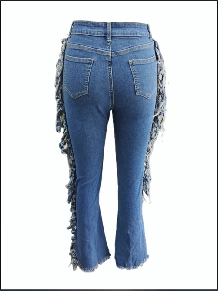 Blue Pocket Tear Pants Jeans Street Hip Hop Sexy Trouser Fashion Autumn Bell Underpants 250227