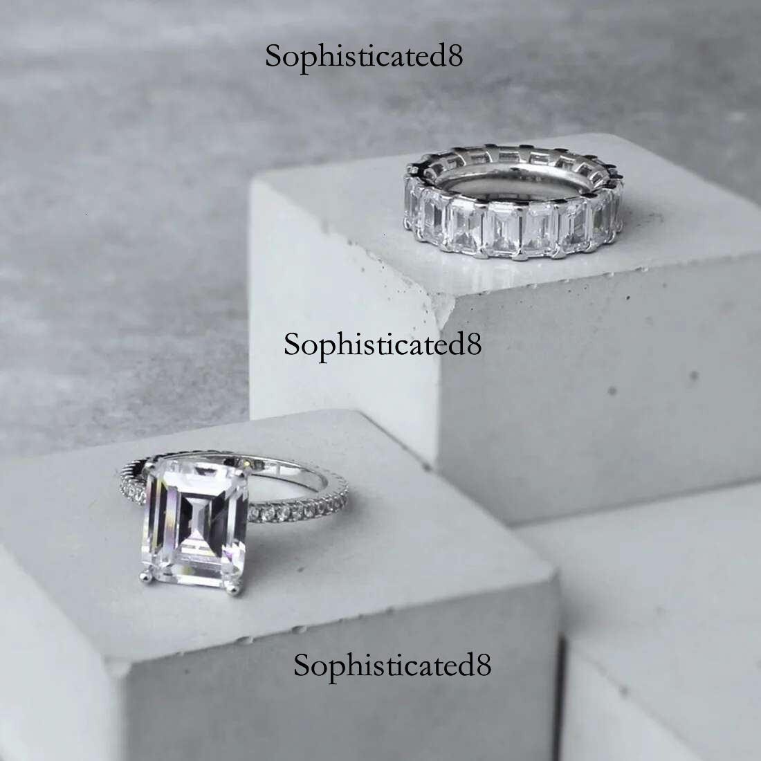 Classic Sterg Sier Emerald Cut Simulated Dia Gemstone Wedding Engagement Band Ring finger Fine Jewelry Wholesale