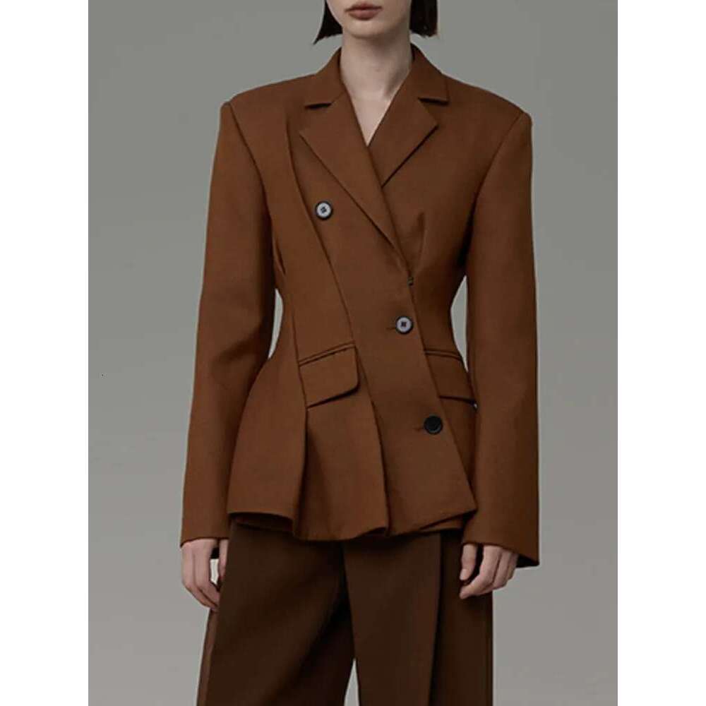 Fashion Women's Blazer Notched Collar Long Sleeve Diagonal Single Breasted Folds Waist Suit Jacket Spring 2025 New 7Ab1120