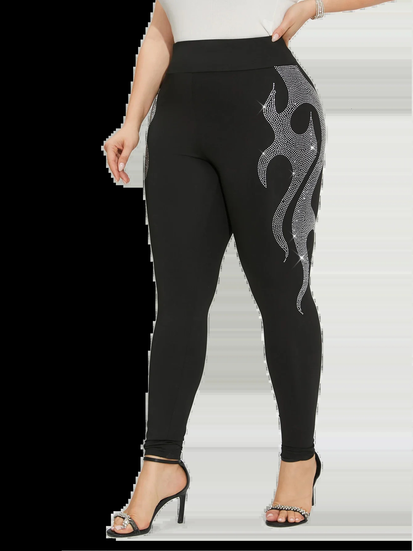 Womens Long Leg Water Diamond Flame n Knitted Fabric High Elasticity Trouser Comfortable and Fashionable Bottom 250304