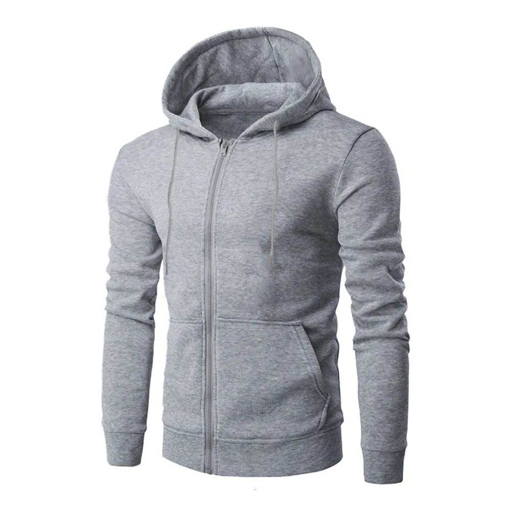 Mens Hoodie Solid Color Basic Hooded Jacket Cardigan Sweatshirt Spring Autumn Casual Men Streetwear Tracksuit Male 250304