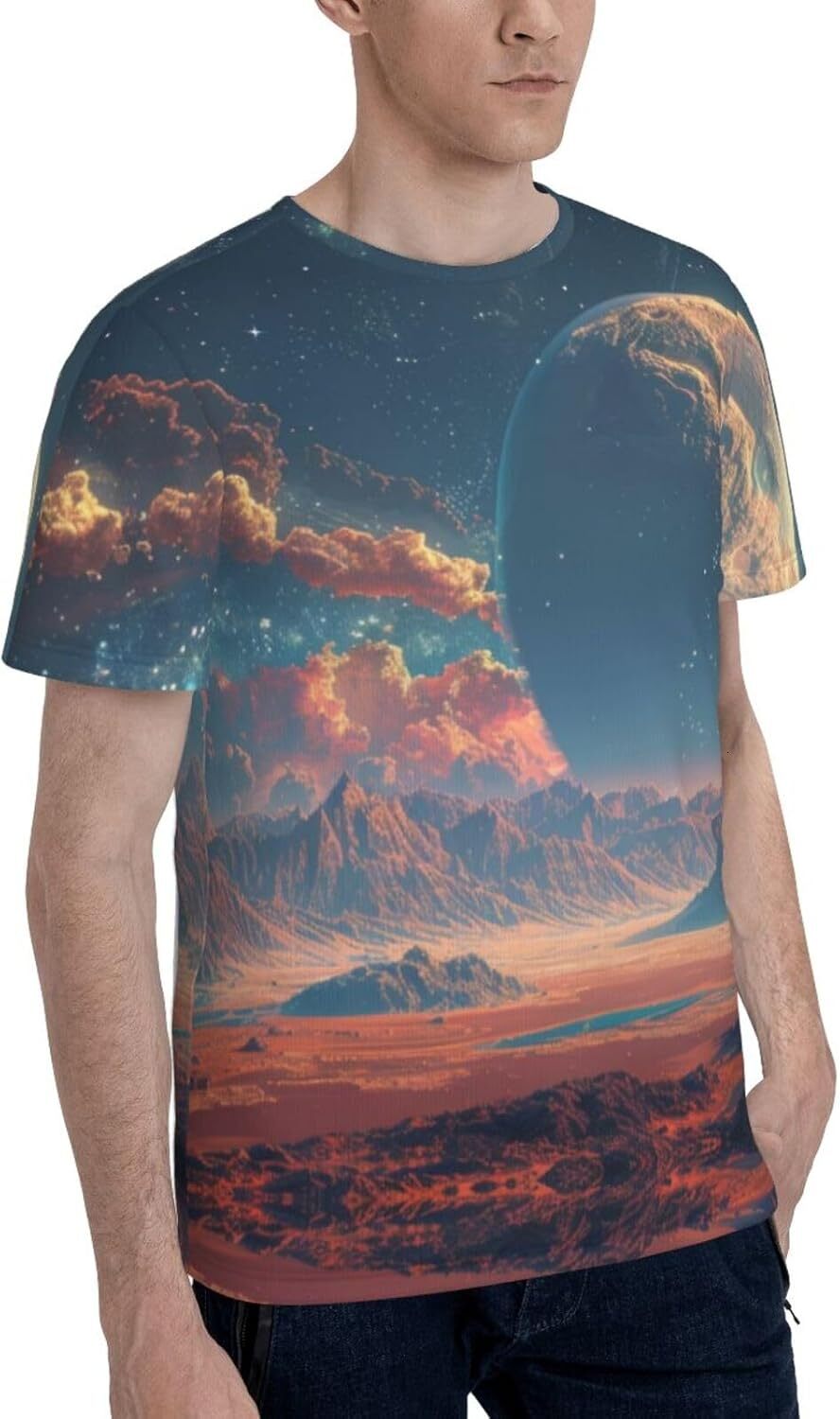 Mens T shirt Alien Landscape 3D Printed Graphic T-Shirt for Men & Women - Space Planet Art Soft Casual Trendy Summer Tops Tee tee Casual tops summer c
