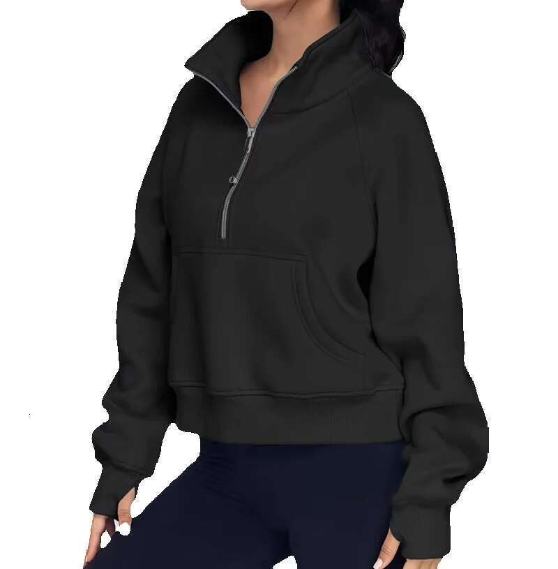 Custom Halp Zip Up Women Fleece Hoodie Stand Collar Sweatshirts With Thumb Hole