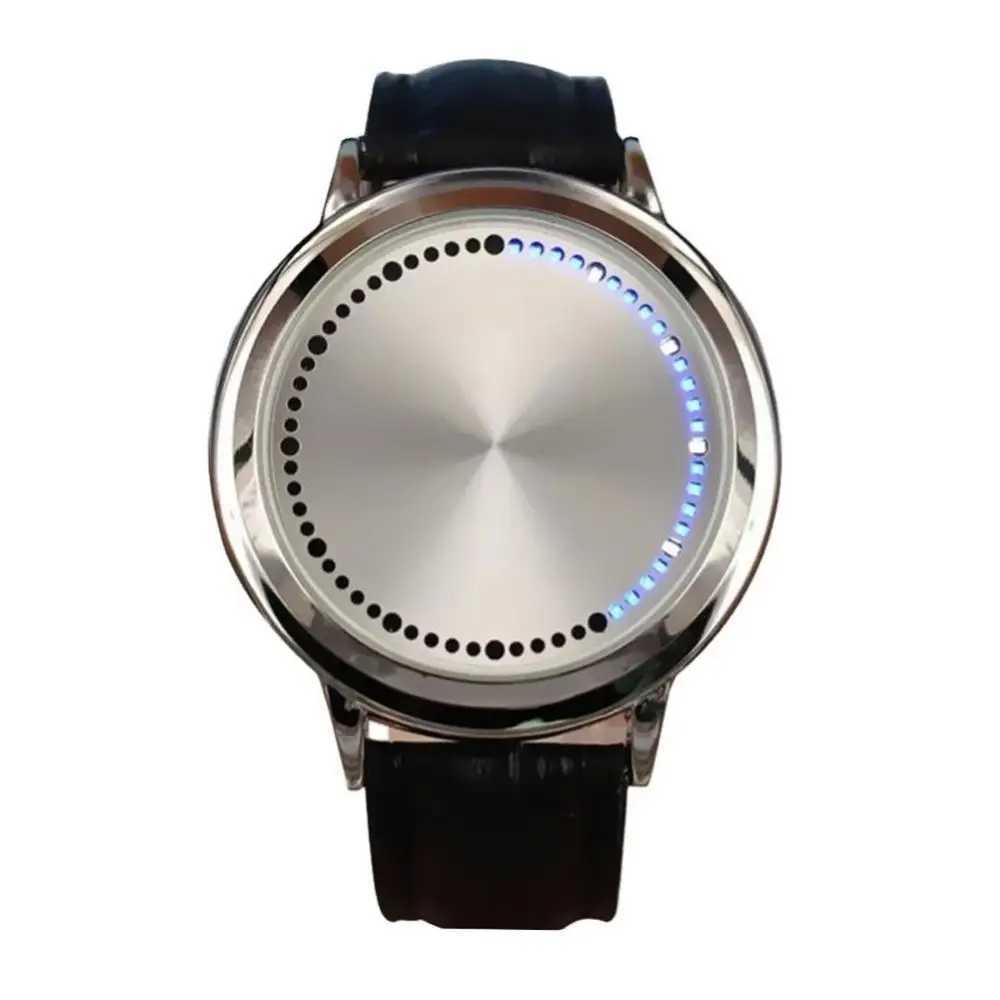 Fashion LED Touch Control Round Dial Faux Leather Band Waterproof Personality Quartz Clock Womens Watch Womens WatchXJ250304