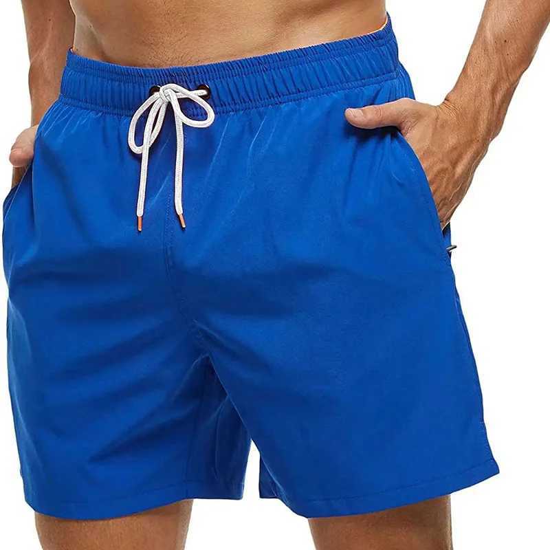 Mens Swim Trunks Beach Shorts Drawstring with Mesh Lining Elastic Waist Plain Breathable Soft Casual Daily StreetwearT250304