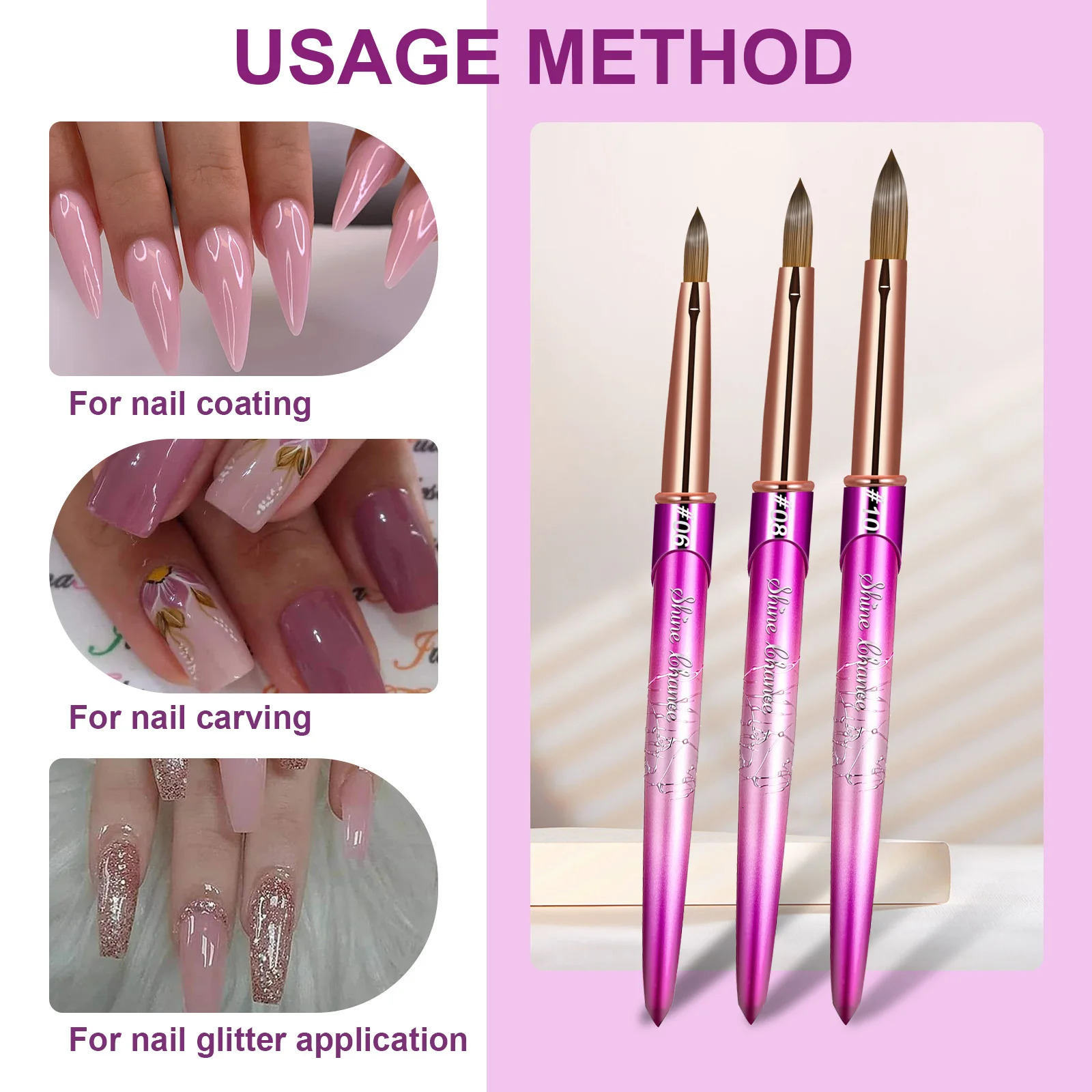 Kolinsky Acrylic Nail Art Brush Wood Handle Nail Art Mink Brush Gel Builder Nail Tools Manicure Brush Drawing Tools Size 2-14 250304