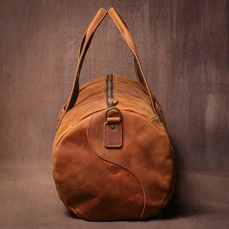 LUOKIR Luxury Genuine Leather Travel Bag Vintage Crazy Horse Cowhide Shoulder Luggage Bag Men Casual Handbag Weekend Duffle Bag Y250304