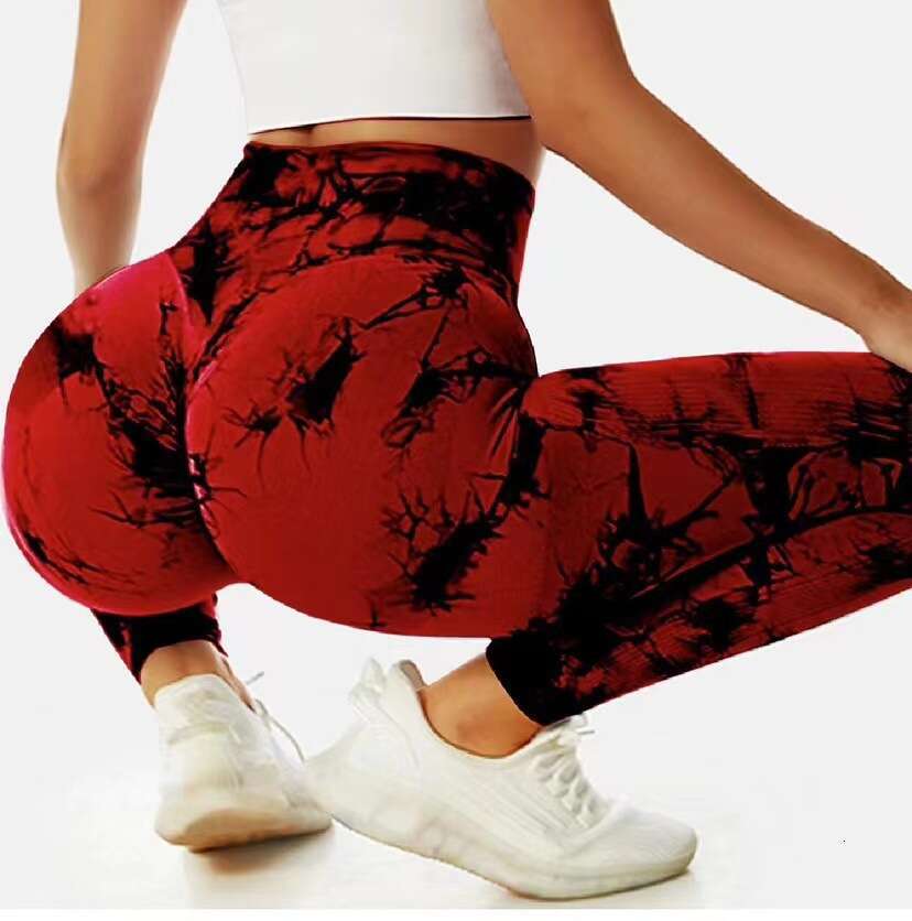 Internet celebrity high waisted tie dyed hing quick drying fiess running breathable peach hip lifting compression training nine point yoga pants, 2025