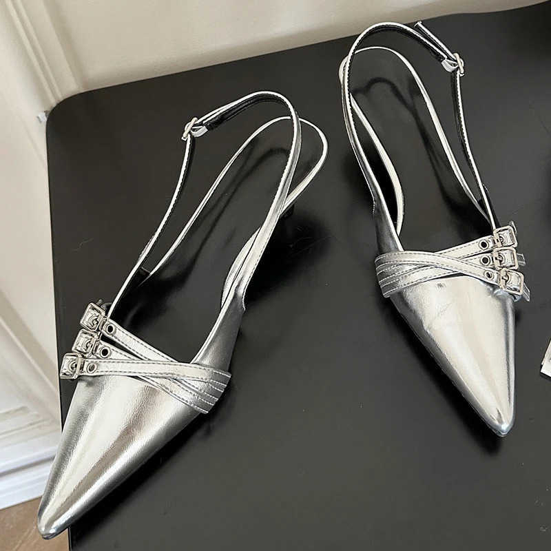 New High H Sandals Wen Shoes Spring Summer Footwear Pointed Toe Par Ladies Shoes Fashion Buckle Strap Fem Pumps Z250326