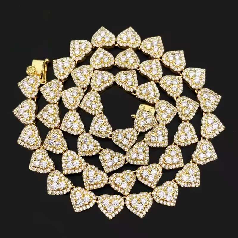 Unisex 8mm Gold Plated Heart For Women Cuban Chain Hip Hop Full Moissanite S Sier Bracelet Gifts