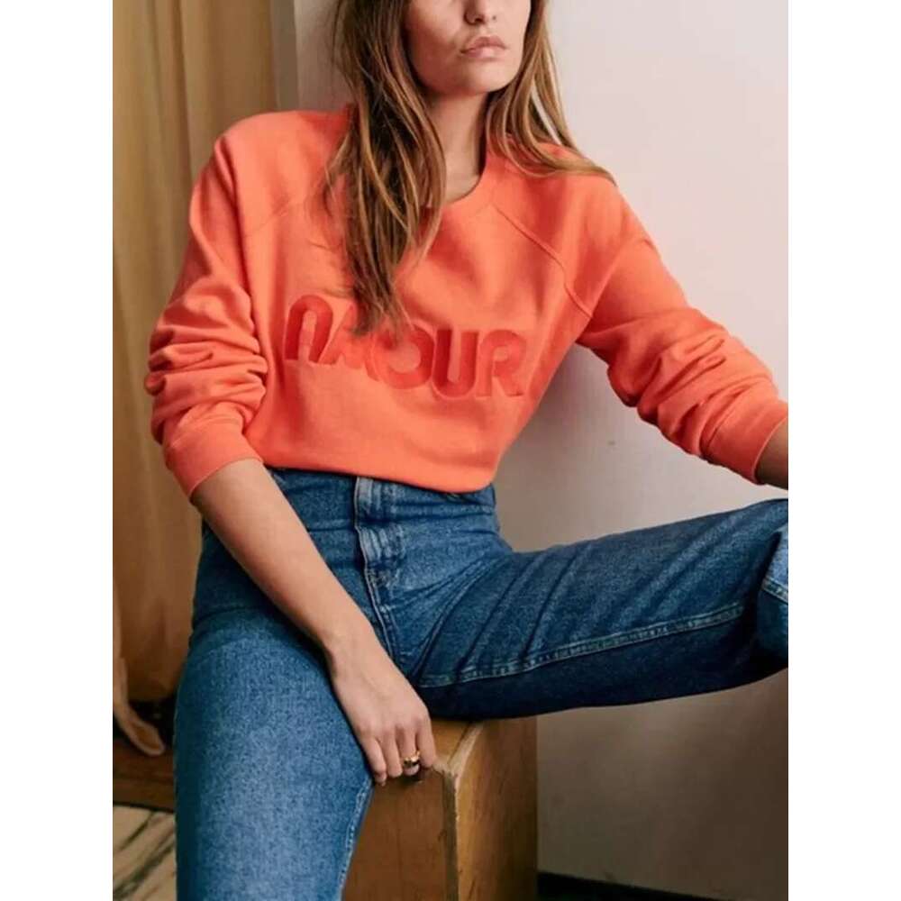 Women Letters Sweatshirt Tops 2025 Spring New Ladies O-Neck Long-Sleeved Casual Pullover Top All-Match