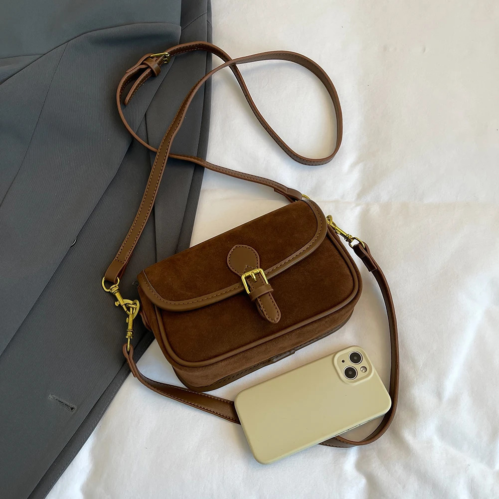 Suede Crossbody Brown - Korean Retro Square Shoulder Bag For Women, Casual Hot Everyday Style - Women,