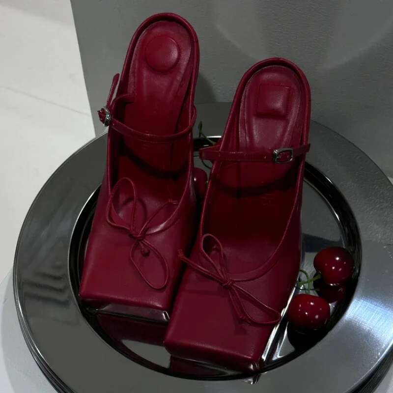 2025 New Baotou Half Slippers Women's Summer Outwear Bow Ballet Thin High Heels Lazy Muller Single Shoes