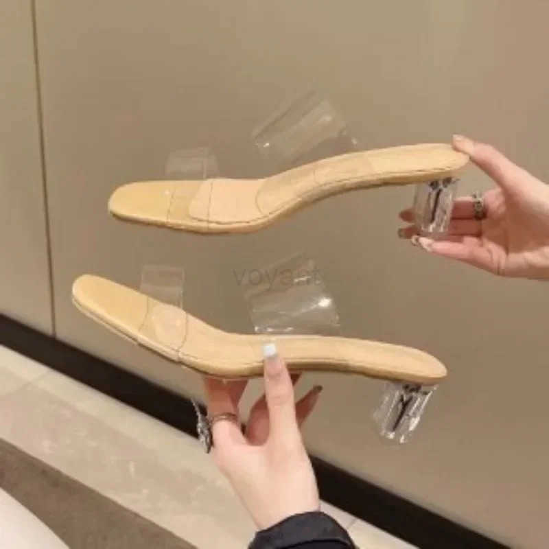 Summer Transparent High H Wen Square Toe Sandals Wan Clear High Pumps Wedding Jelly Buty Damskie Shoes Z250304