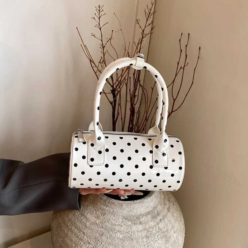 Shoulder Bag for Women Polka Dot Crossbody Bag PU Leather Barrel Shape Mini Top Handle Purse for Work Travel Y250303