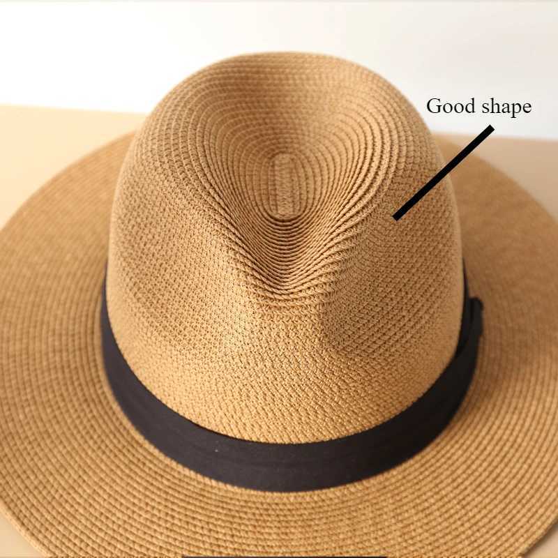 Large XL 63cm Travel Panama Sun Hat Mens Wedding Width Brim Fedora Str Beach Hat UV 80+XJ250304
