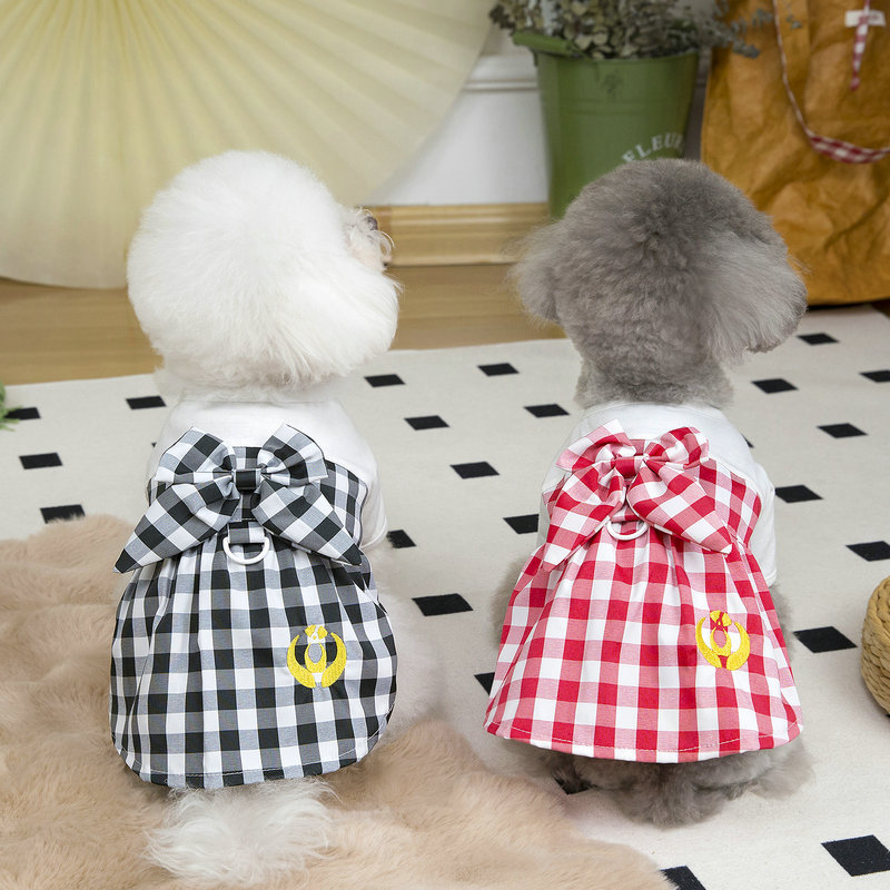 Plaid Dog Dress with D leash Ring Dog Cat Summer Clothes Designer Dog Clothes