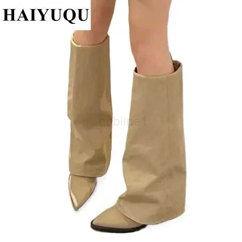 Knee High H Wen Boots Leather Chunky Fion Shoes Pointed Toe Snow Long Boots New Designer Pumps Punk Botas Mujer Z250304