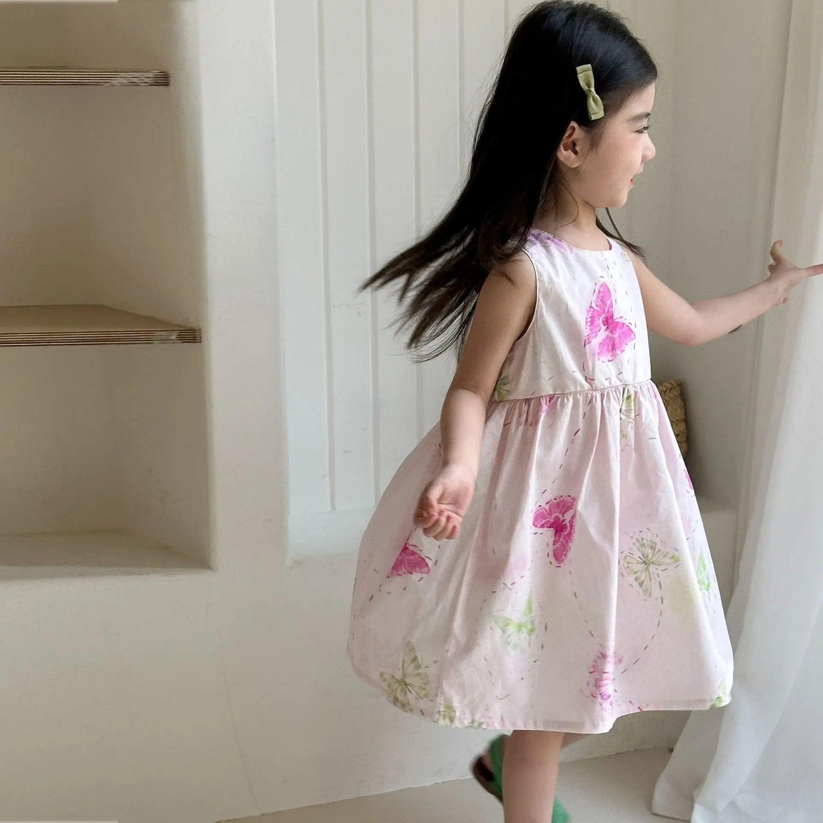 UNITIM Summer Kids Girls Dress Printed Butterfly Children Vest Cotton Thin Sleeveless Princess 250303