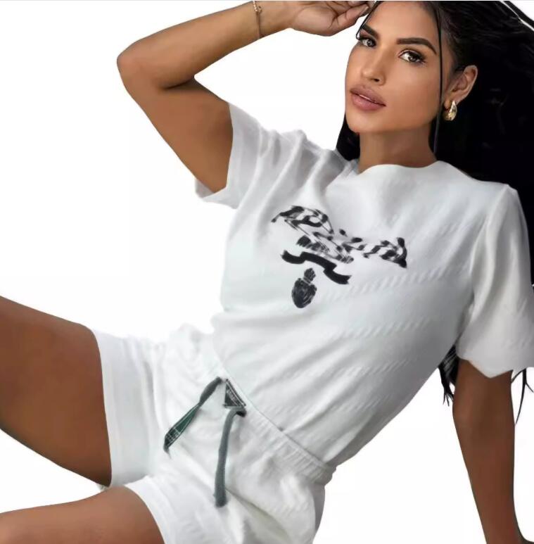 white Womens Tracksuits Summer Outfits Two Piece Sets Letter jacquard Short Sleeve T Shirt And Shorts Jogging Suits Sporting Clothing