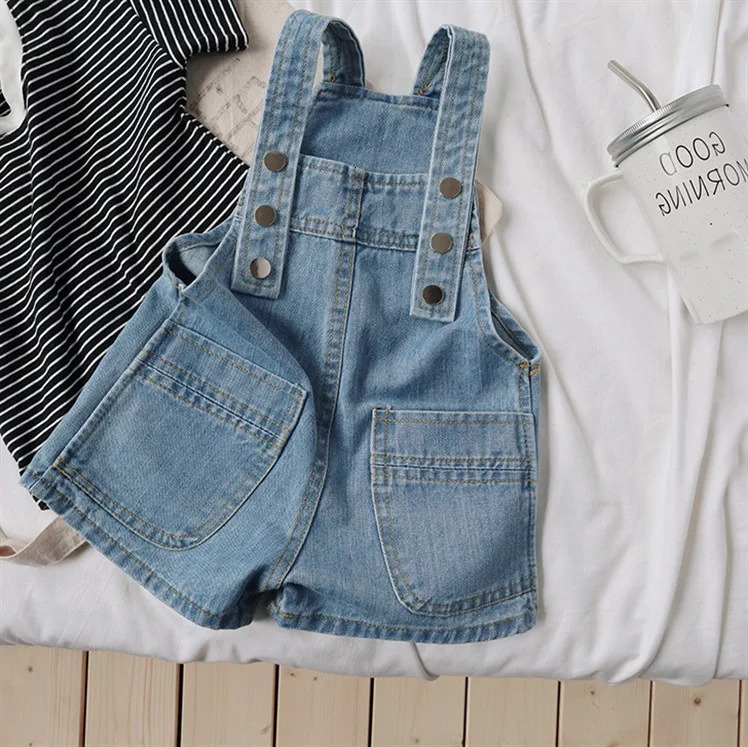 Summer Spring Korea Children Boys Pants Denim Stretch Kids Suspenders Short Jeans Pocket Casual Strap 250303