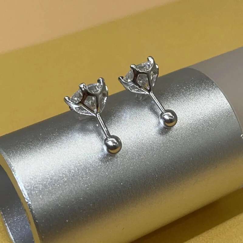 0.5-2ct Moissanite Screw Stud D Color Sterg Sier 6 Prong Dia Earrings For Women Wedding Fine Jewelry