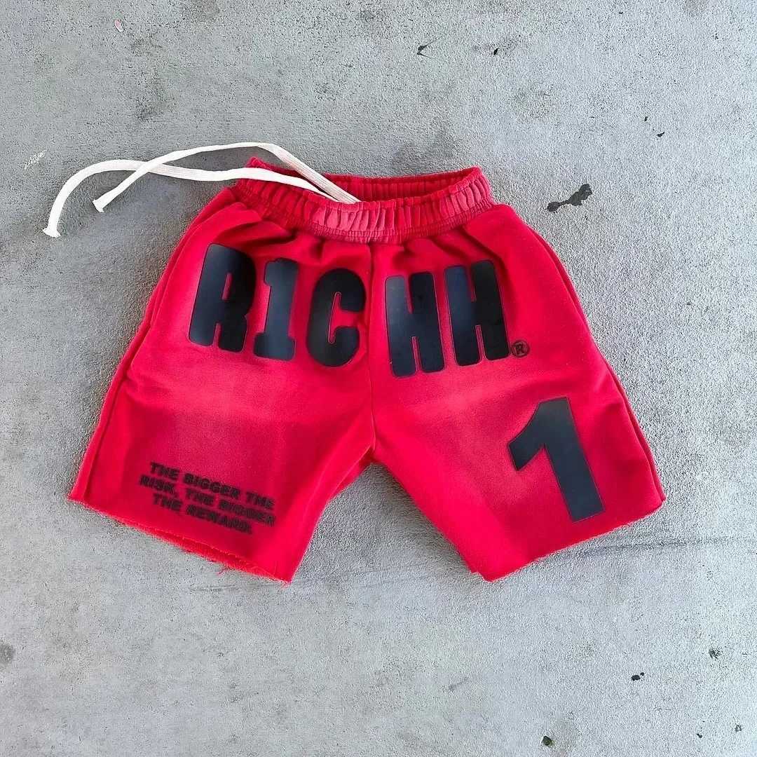 American New Letter Printed Solid Color Cotton All-match Shorts Casual Street Sports Shorts Summer Commuter Couple Shorts TrendT250304