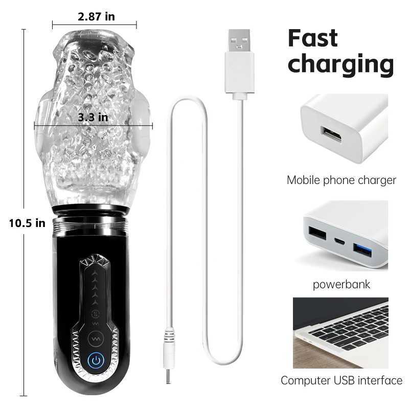 Automatic Male Masturbator 5 Pushing Rotating Oral Sex Pocket Pussy Sex Toys for Men Goods for Adults Automatic Mastubator M250304