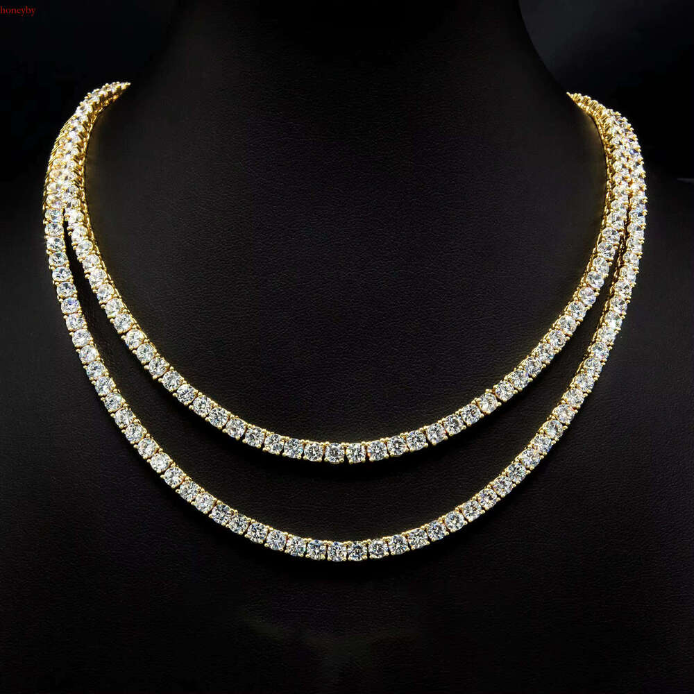 Hip-hop haute coutureMoissanite Sterling Silver Iced-Out Square Tennis Chain Necklace - 2mm, 3mm, 4mm Options Available