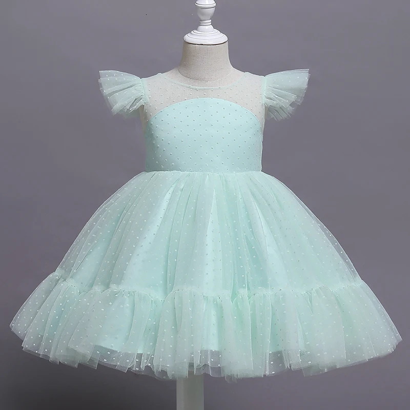 Summer Kids Dresses for Girls Wedding Princess Dress Children Polka Dots Fluffy Costume Elegant Party Pageant Formal Gown 250303