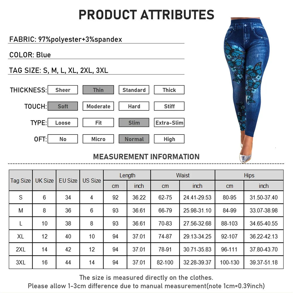 Plus Size Oversized Women High Waist Stretchy Legging Denim Look Skinny Jeggings Ladies Fashion Print Pencil Pants Clothing 2023 250304