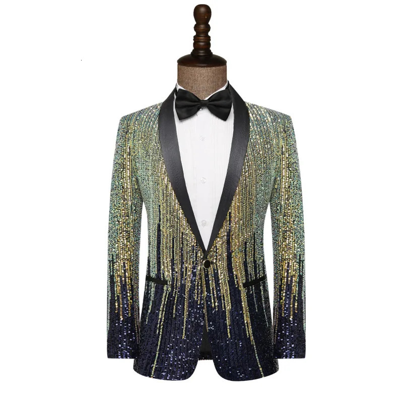 Glitter Sequins Shawl Collar Suit Jacket Male Singer Host Stage Performance Tuxedo Blazer Bar Concert Party Formal Blazers 250304