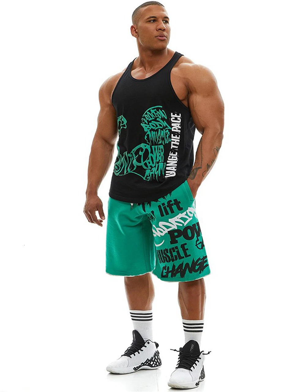 Mens Cotton Gym Shorts Hip Hop Summer Knee Length Fitness Sports Training Running Loose Male Casual Exercise Basketball 250225