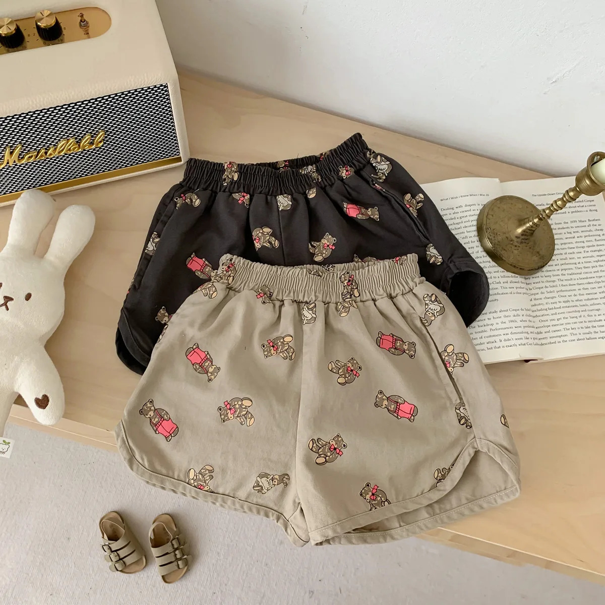 Summer Thin Comfortable Cartoon Shorts Children Boys Casual Short Pants Girl Cute Bear Print Boutique Short Trousers 250304