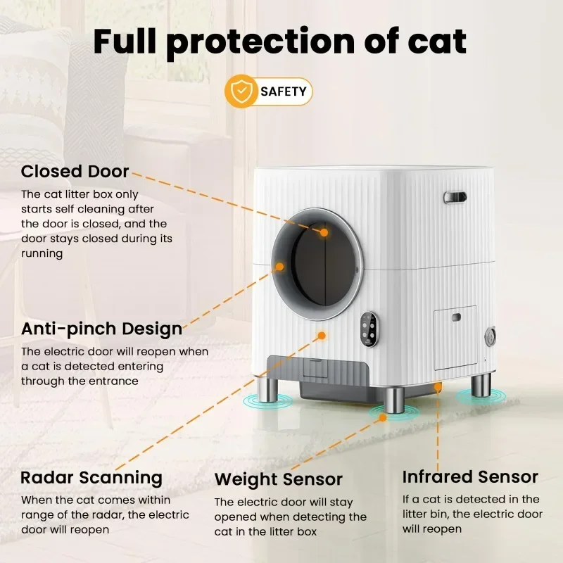 86L Electric Entrance Door Automatic Cat Litter Box for Multiple Cats with Video Monitor/Anti-Pinch/Odor-Removal/5G/APP Control