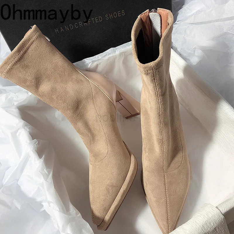 Square High Heel Wen Ankle Boots Fion Zippers Shoes Style Autumn Winter Pointed Toe Ladies Dancing Party Pr Shoes Z250304