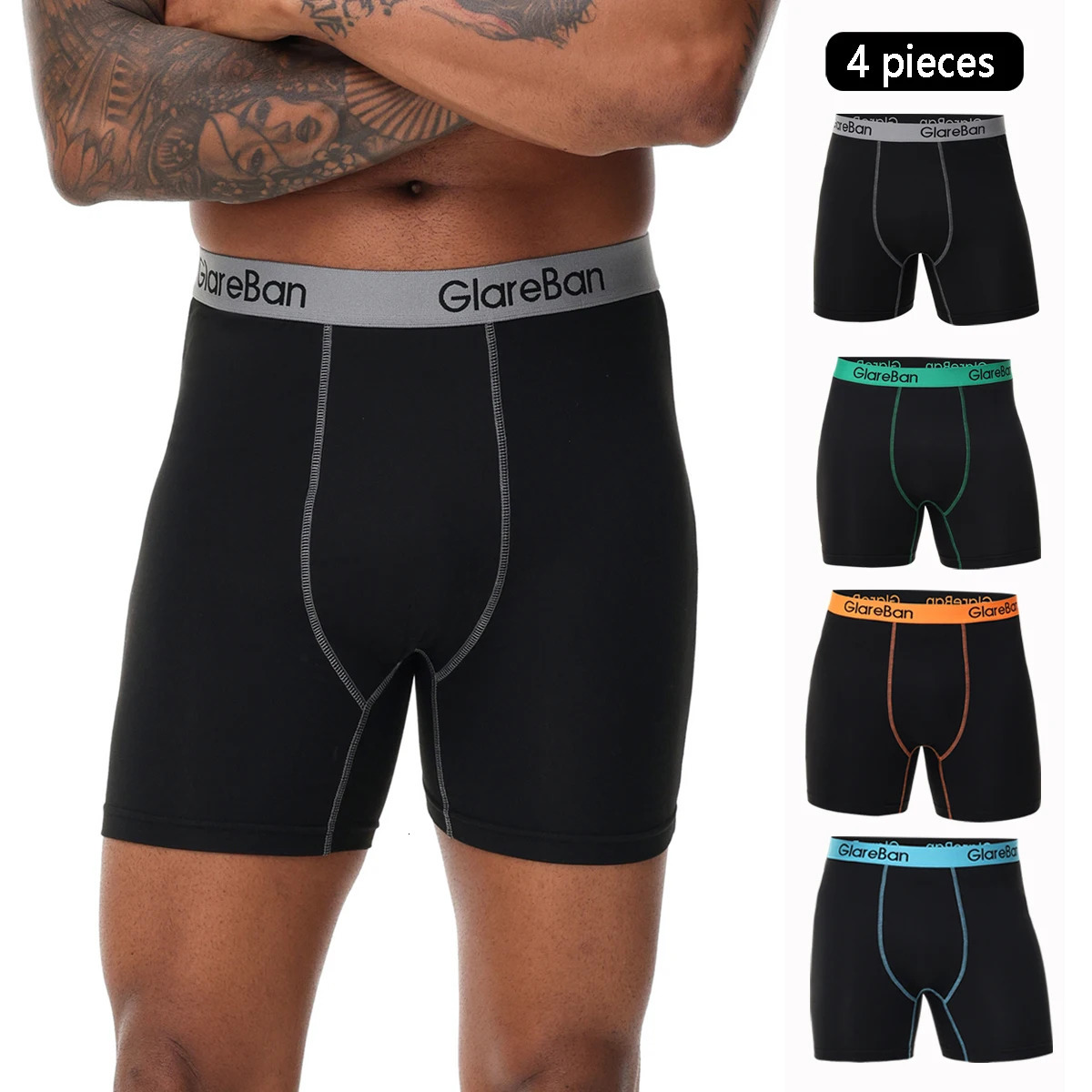 4pcs Set Mid-Long Boxer Shorts Mens Underwear Male Underpants for Men Homme Boxershorts Slips Soft Panties Sexy 250303