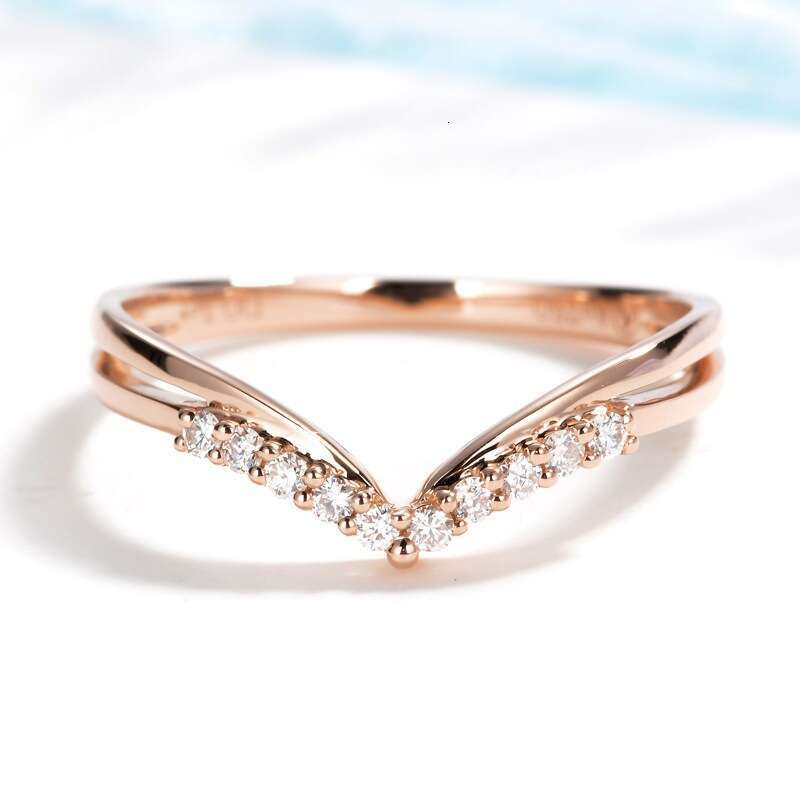 Feiyu Simple Rose Gold V-shaped Copper Set Zircon Crystal Women's Fashion Handmade Diamond Ring