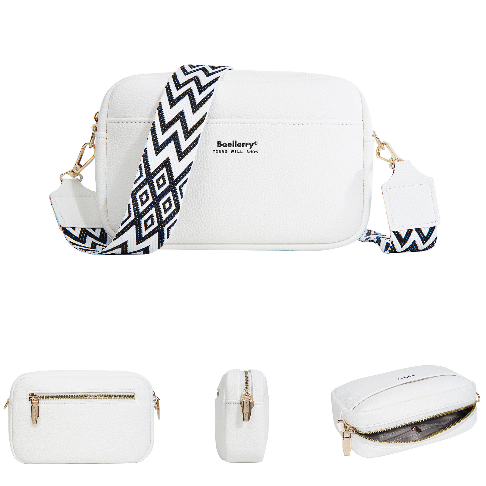 Baellerry Womens Wallet Solid Color Large Capacity Zipper Single Shoulder Cross Shoulder Fashionable Small Square Bag 250304