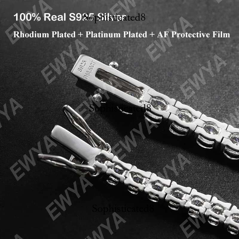 EWYA New In Real D Color Full 2mm 0.03CT Moissanite Tennis Bracelet For Women S Sier Plated Dia k Bracelets Gift
