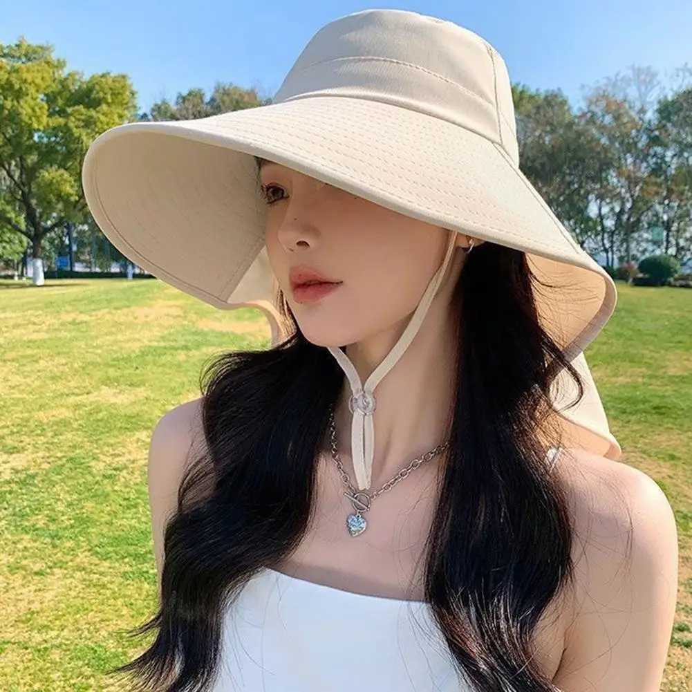 Summer Hats for Women Outdoor UV Anti Neck Protection Sun Visors for La Fishing Hiking Wide Brim Shl Sunscreen Ponytail CXJ250304