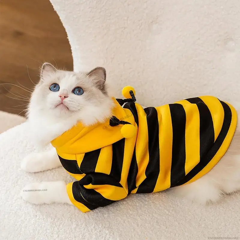 Dog Bee Costume Pet Bee Halloween Hoodies Soft Pet Halloween Christmas Cosplay Dress Hoodie Cosplay Clothes for Dog Cat Puppy