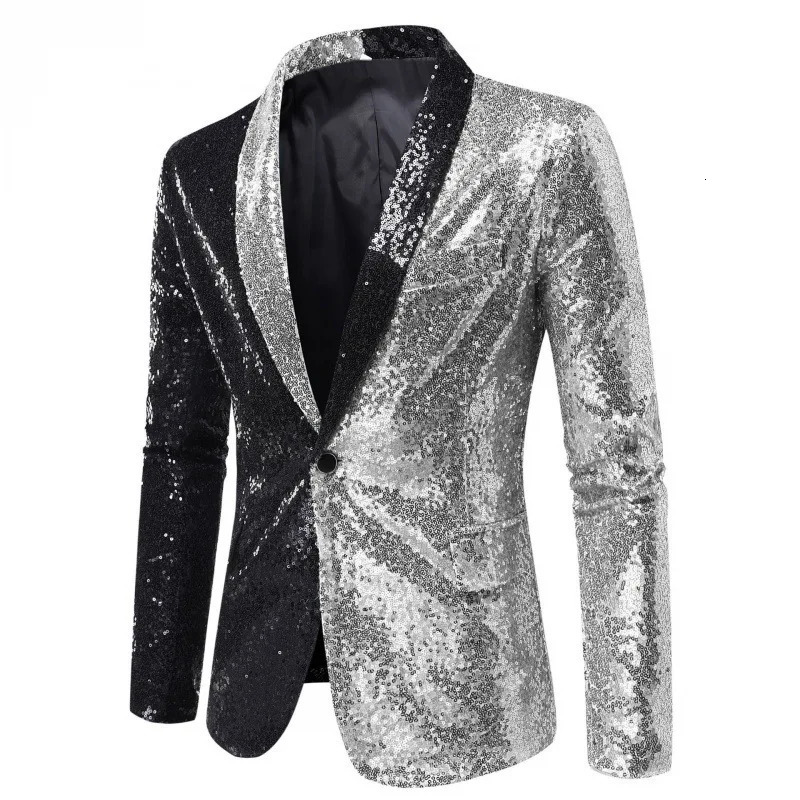 Performance Dress Color Matching Sequined Suit Nightclub Mens Clothing Host Studio Jacket 250304
