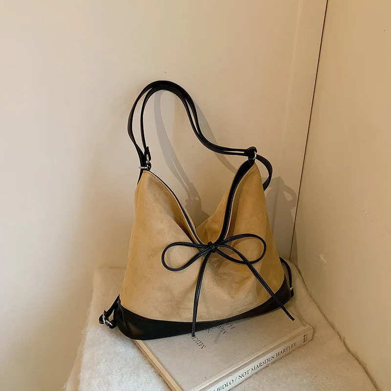 Stitching casual backpack fashionable casual sports work clothes large capacity zipper waterproof artificial suede bag 250228