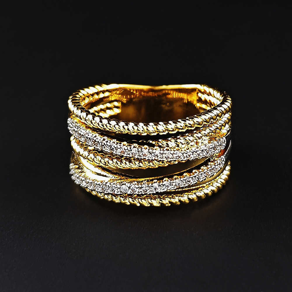 Couple Rings Fashionable and exquisite multi circle combination dual color electroplated micro inlaid zircon trendy line ring f343 H25303