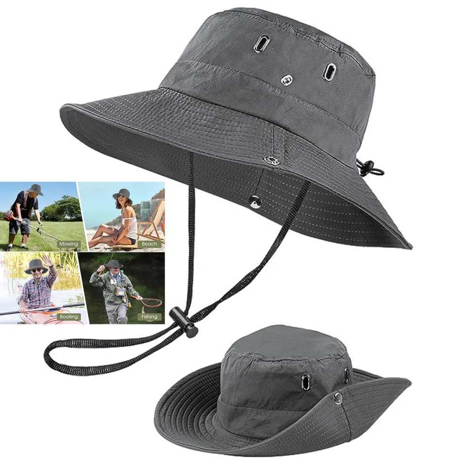 Womens Outdoor Sun Hat Summer UV Protection Bucket Safari Wide Brim Fisherman C Cowboy Men Fishing Hiking Beach Hats 2024XJ250304